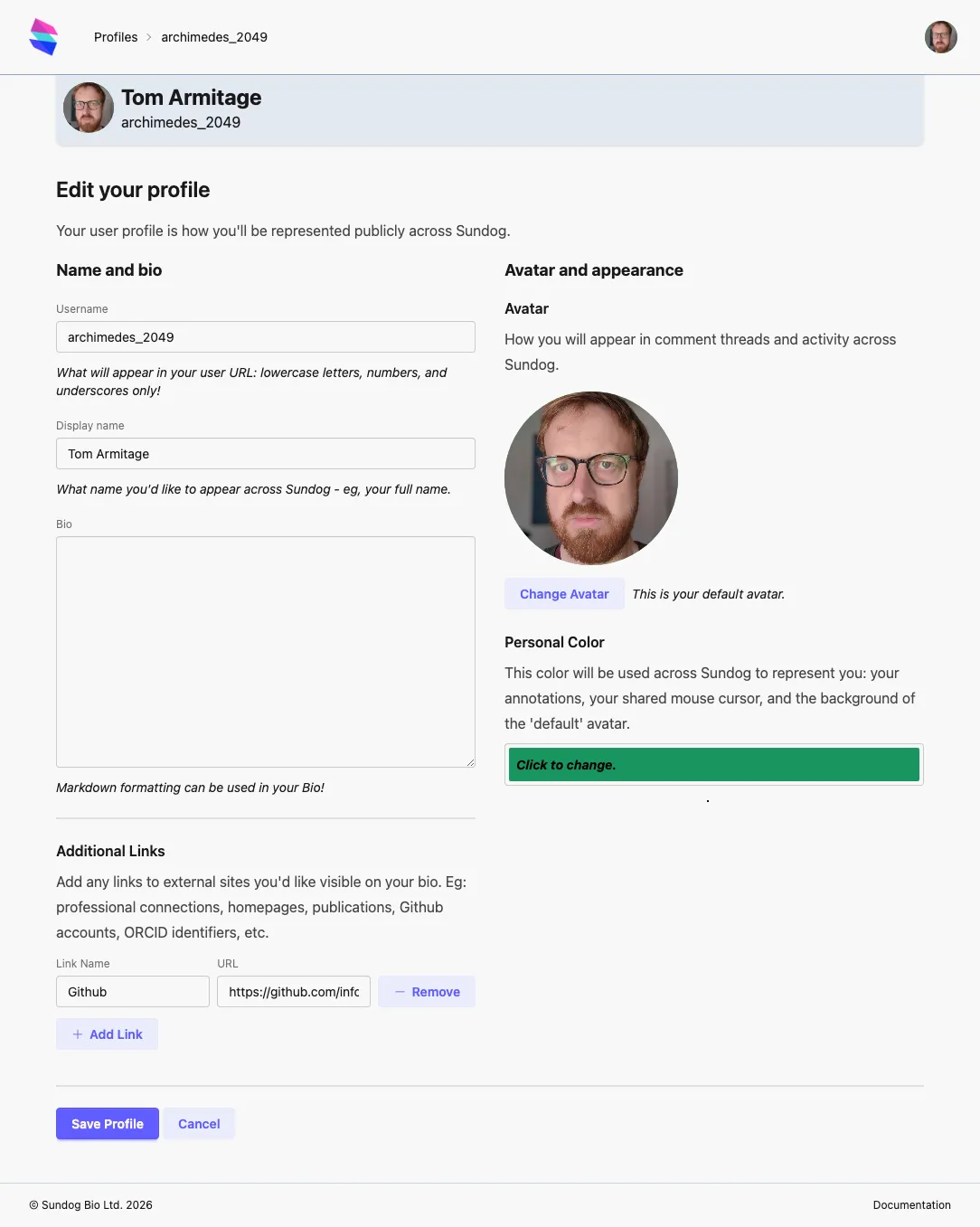 editing a user profile