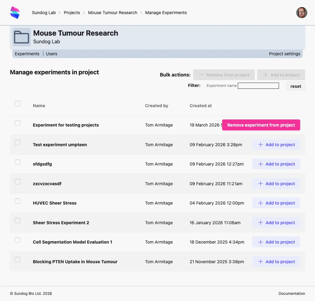 The experiment manager for a project