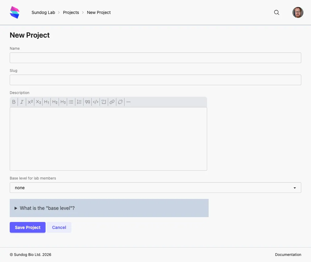 Create project form
